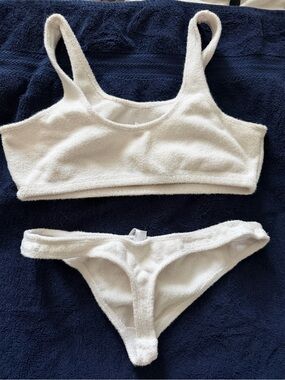 Skims white thong and bra set